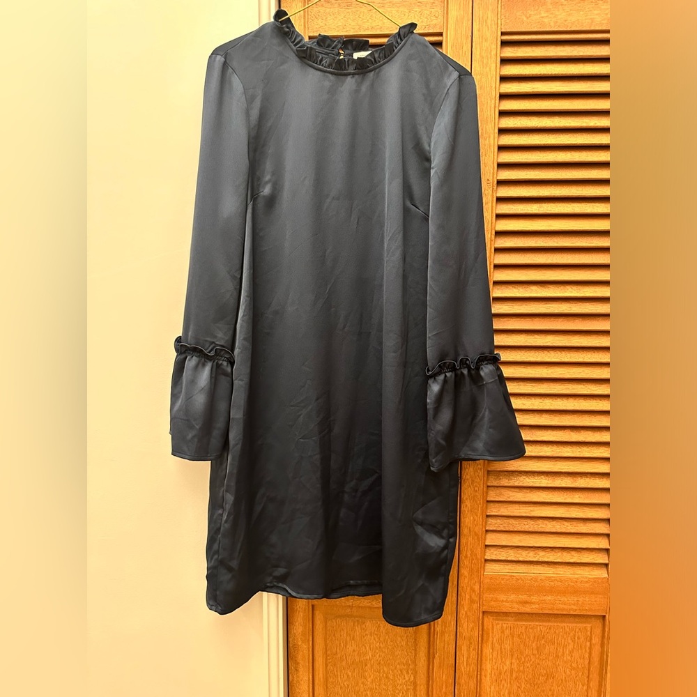 Carolina Belle Montreal Navy Bell Sleeve wt Ruffle Collar Dress Size Small
